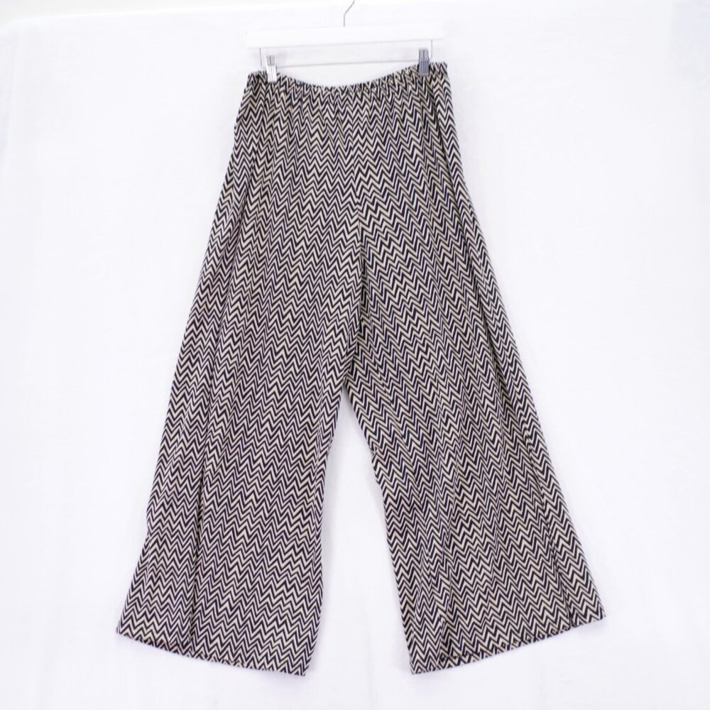 Zac & Rachel Zig Zag Black Tan Wide Leg Pants XL Polyester Spandex 30 / 31 High‎
